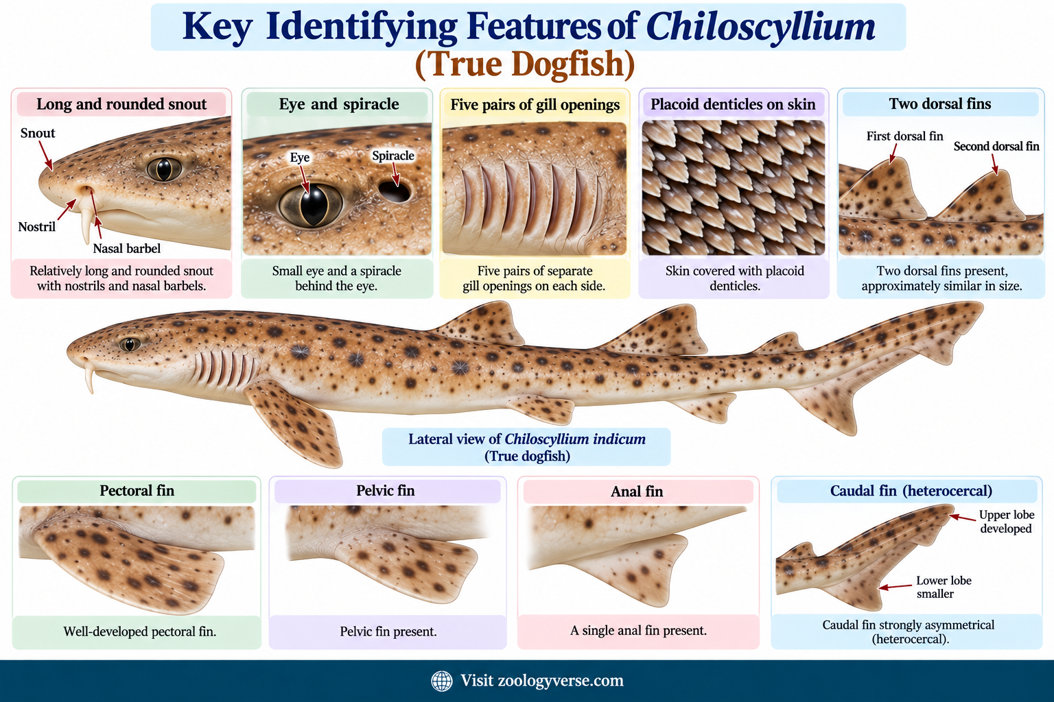 Chiloscyllium (True Dogfish): Classification and Characteristics | Zoologyverse Chiloscyllium True dogfish showing Classification of Chiloscyllium, Characteristics of Chiloscyllium, and Chiloscyllium indicum identification features