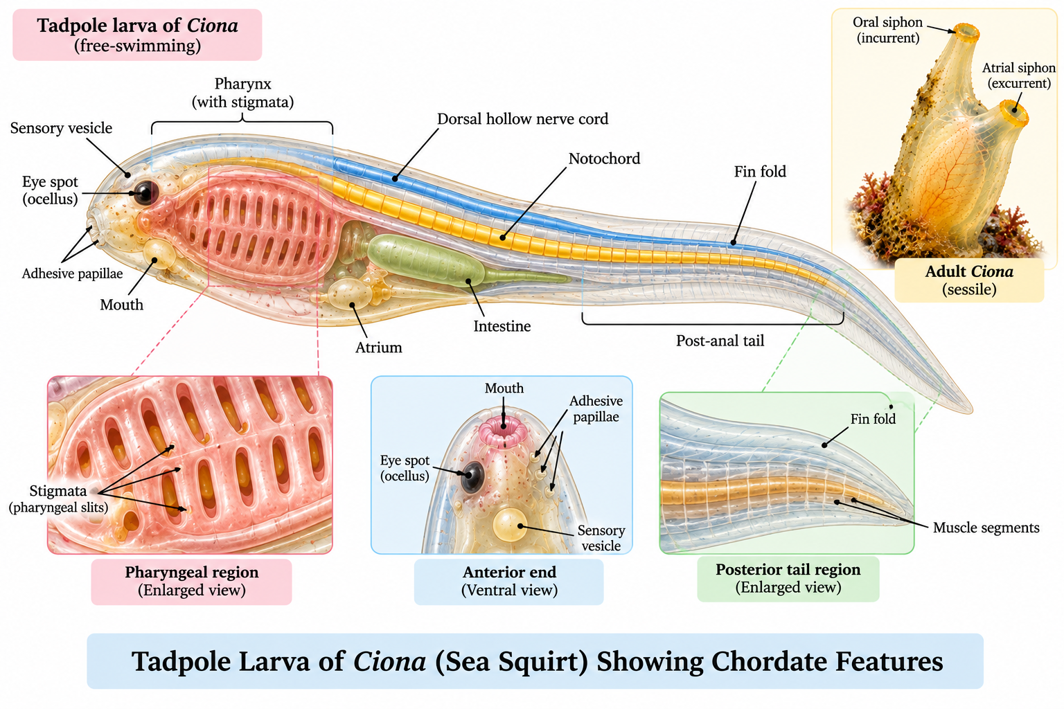 Ciona (Sea Squirt): Classification & Characteristics | Zoologyverse Tadpole Larva of Ciona Showing Chordate Features