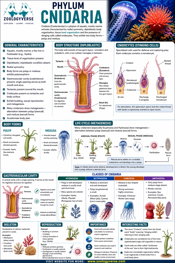 Phylum Cnidaria Infographic _ Hydra, Jellyfish & Coral Body Structure Explained
