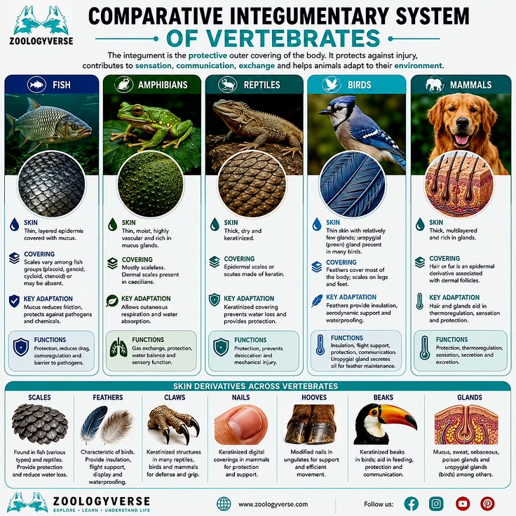 Comparative Integumentary System of Vertebrates _ Zoology Infographic