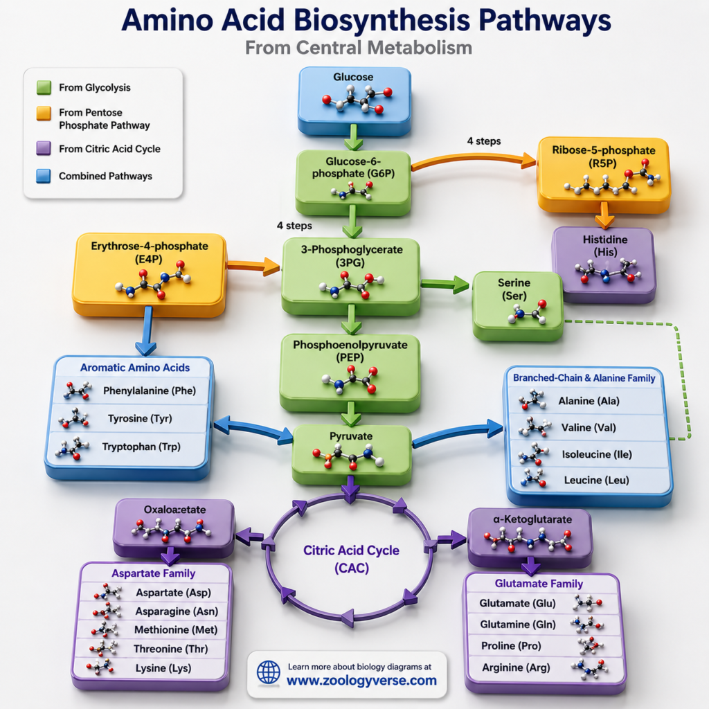 Amino Acid Biosynthesis: Pathways, Precursors and Synthesis | Zoologyverse Amino Acid Biosynthesis Pathways and Major Precursors