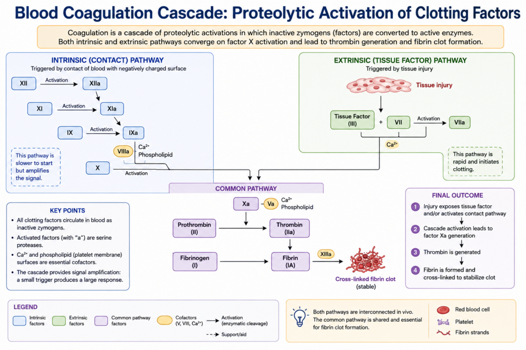 Regulation of Enzyme Action: Mechanisms, Types and Biological Importance | Zoologyverse Simplified diagram comparing intrinsic and extrinsic blood coagulation pathways and their convergence at factor X.