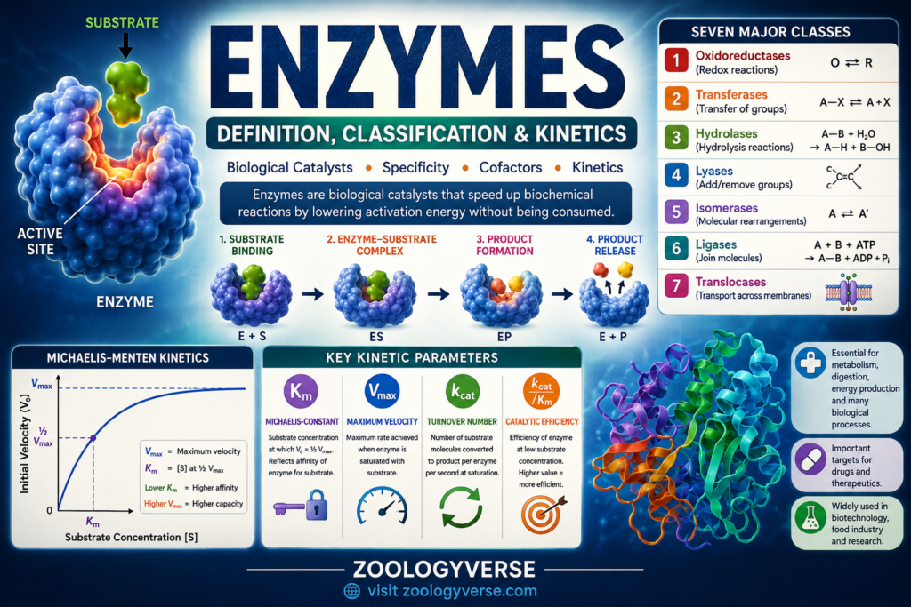 Enzymes: Definition, Classification, Cofactors and Michaelis-Menten Kinetics | Zoologyverse title image enzymes 1024x683