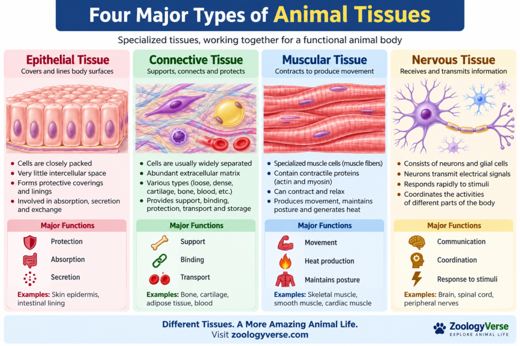 Animal Tissues: Types, Structure, Functions & Examples | Zoologyverse Animal Tissues: Types, Structure, Functions & Examples