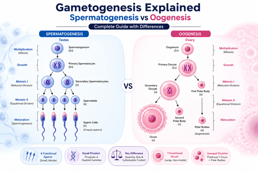 Gametogenesis Explained: Spermatogenesis vs Oogenesis (Complete Guide with Differences) | Zoologyverse Gametogenesis: Spermatogenesis and Oogenesis Explained